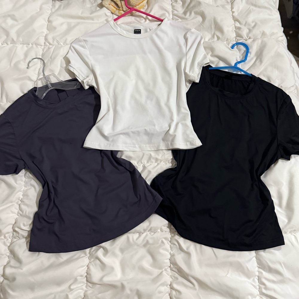 SHEIN Short Sleeve Tees - White, Black, and Dark Gray